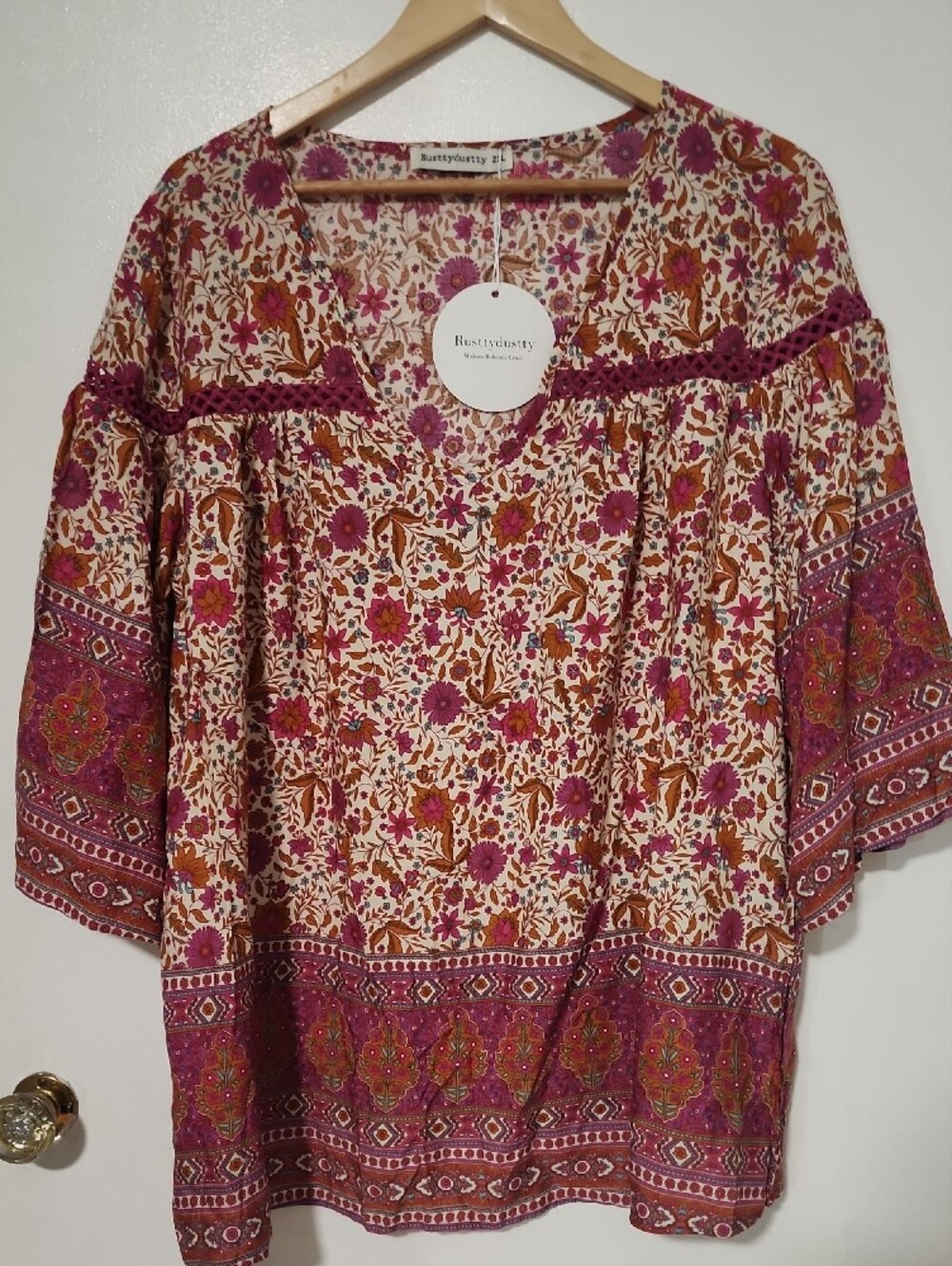 Rusttydustty Modern Bohemia Crush Floral Peasant Top